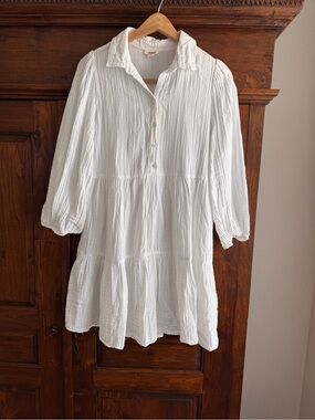 ANA crinkled cotton gauze tiered white dress